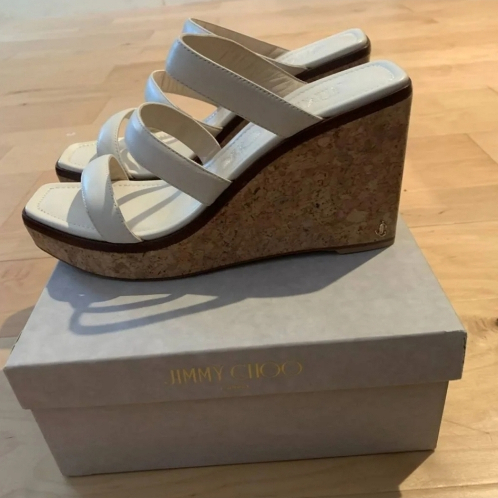 USED Like New Jimmy Choo Women's White Strappy Sandals - Picture 7 of 9